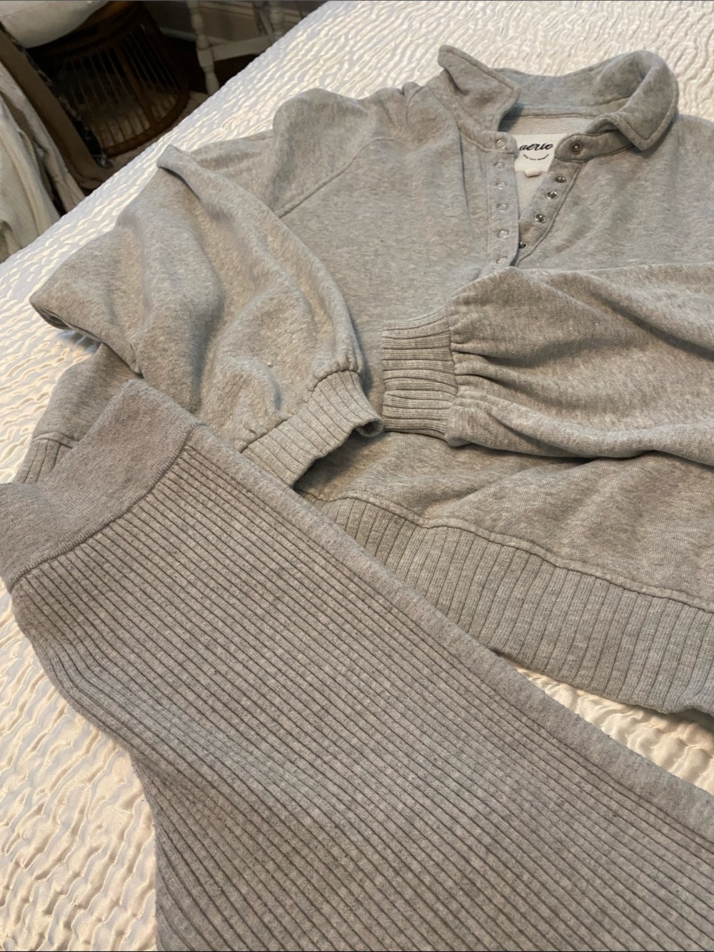 Aerie women’s two piece set. Grey  Henley Sweater and matching ribbed pants - Picture 8 of 8
